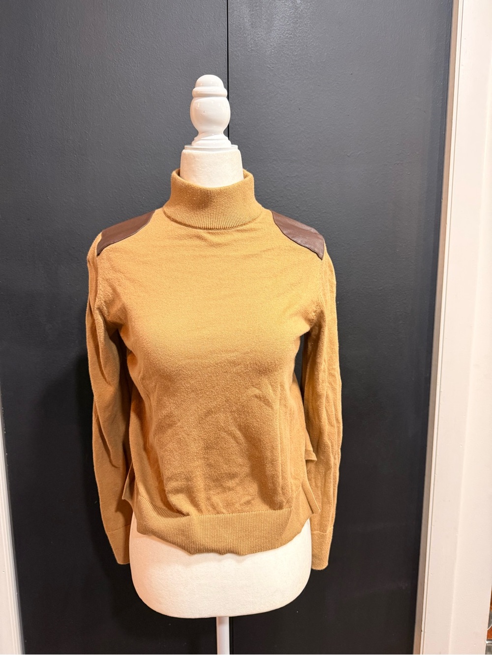 Michael Kors Turtleneck Sweater with Leather Shoulder Patches - Small